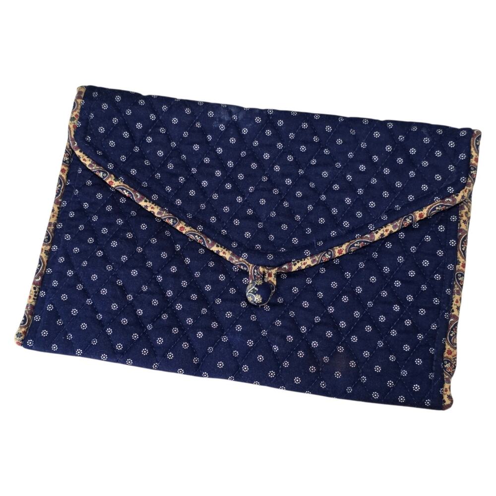 Vera Bradley Navy Blue Quilted Envelope Clutch Bag Paisley Trim Vintage